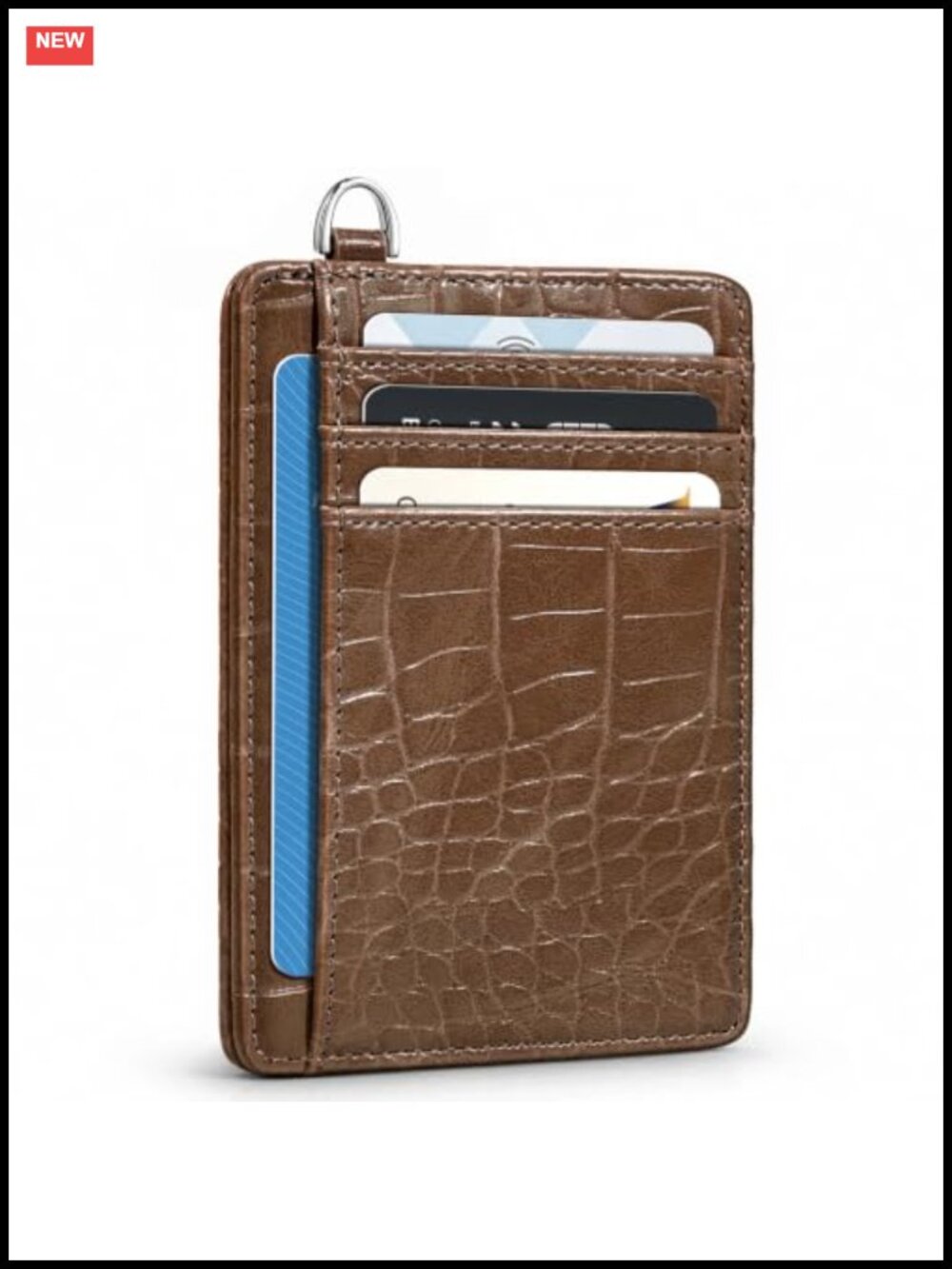 Slim Crocodile Faux Leather RFID Card Holder Wallet with Keychain